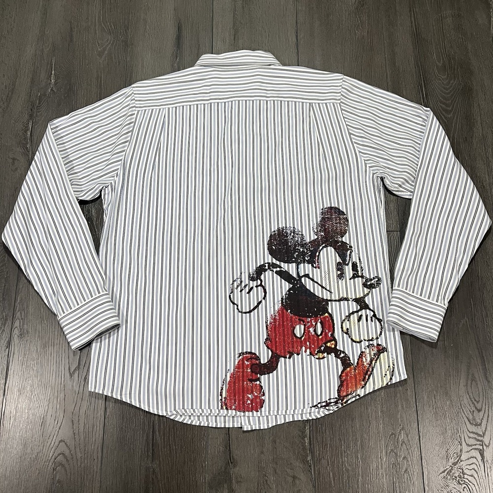 NEW Mickey Mouse Shirt Mens Large Striped Big Graphic Pocket Disney Store Pocket